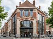 La Maison du Livre bookstore entrance with people walking in and out