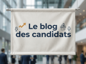 Banner reading 'Le blog des candidats' with microphone and speaker icons