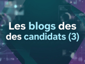 Text reading 'Les blogs des des candidats (3)' with abstract tech background
