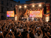 Crowd watching award winners on stage at Festival de Romans 2024 closing ceremony