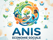 Logo showing stylized people, plant, sun, house, and currency symbols representing social and solidarity economy