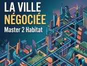 Stylized cityscape with interconnected buildings, roads, and green spaces in vibrant colors